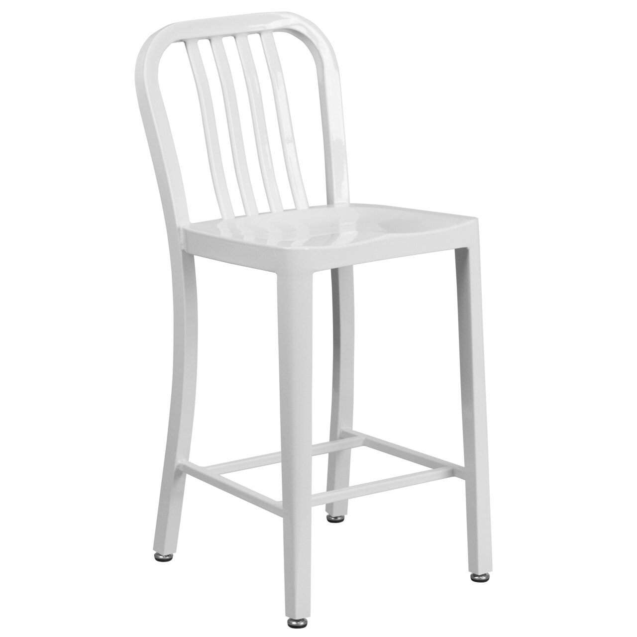 Merrick Lane Santorini Galvanized Steel Indoor/Outdoor Counter Bar Stool With Slatted Back And Powder Coated Finish